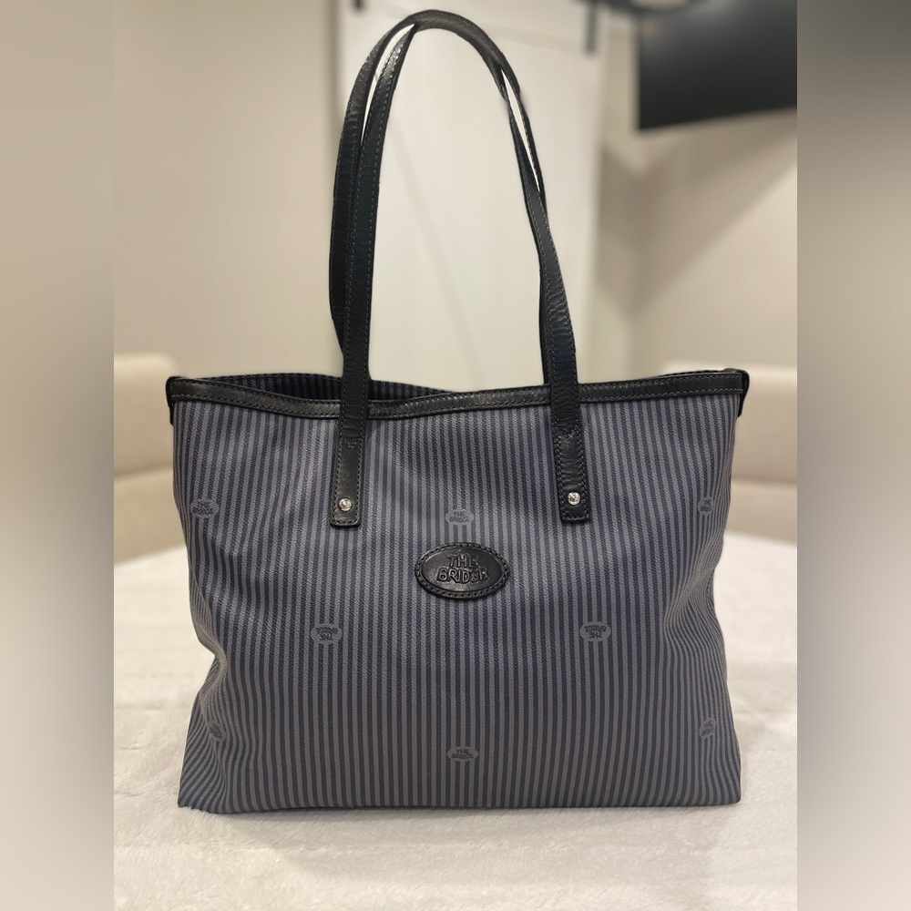 The Bridge Black and Gray Striped Tote Bag